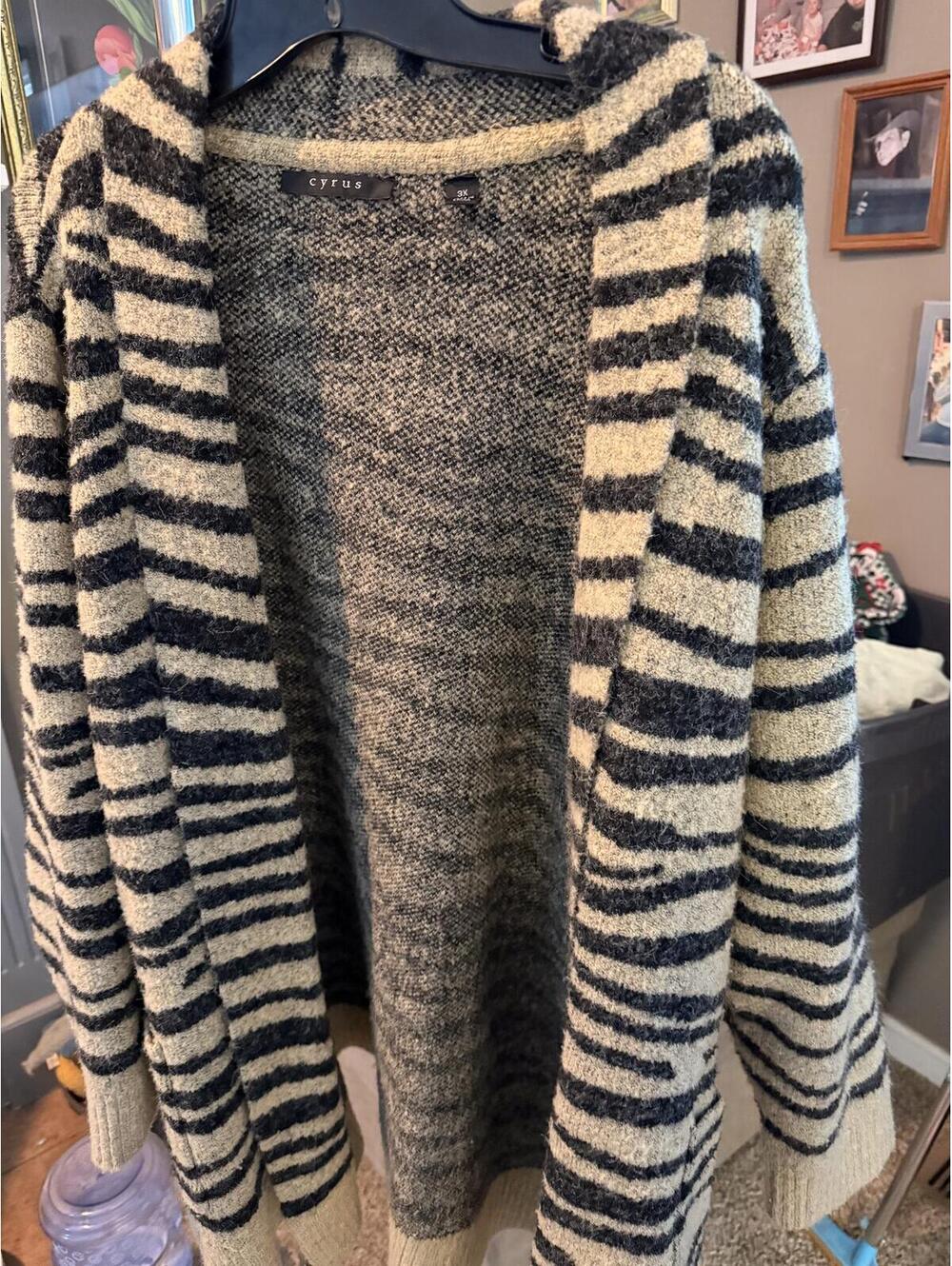 Cyrus Plus Size 3X Striped Open Front Cardigan Sweater